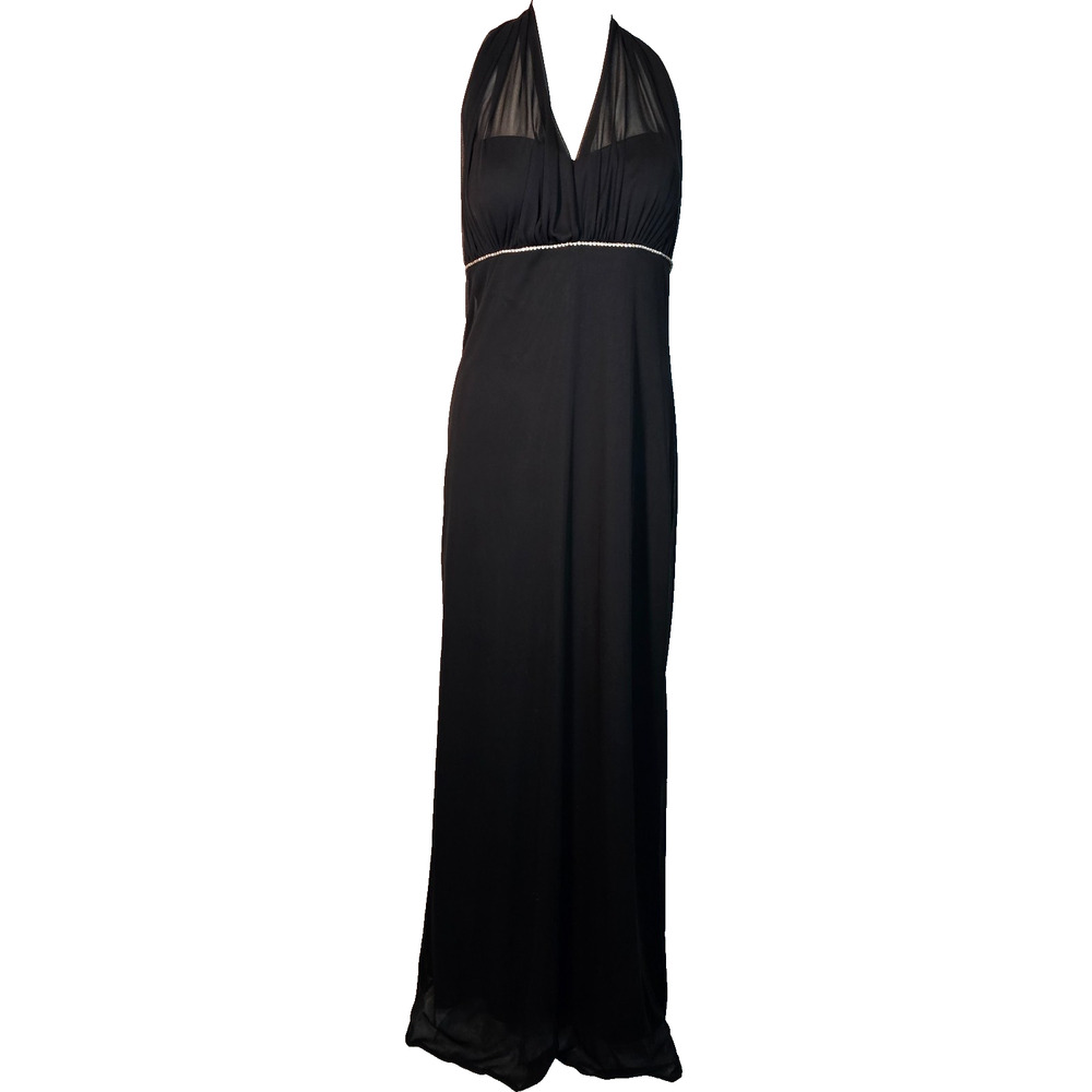 Vintage Betsy & Adam by Linda Bernell Black Maxi Dress Size 14 Formal Rhinestone